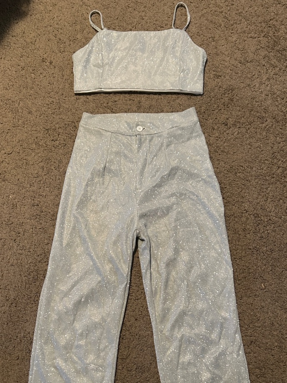 SHEIN Glitter High-Rise Wide-Leg Pants in Light Silver